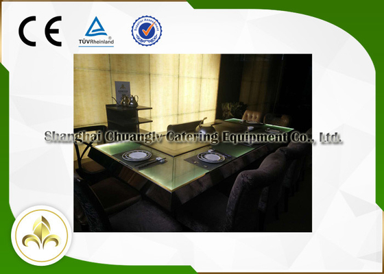 Beli Meja Kaca Lampu Hijau Komersial Teppanyaki Grill Rangka Baja Listrik Disesuaikan online manufacture