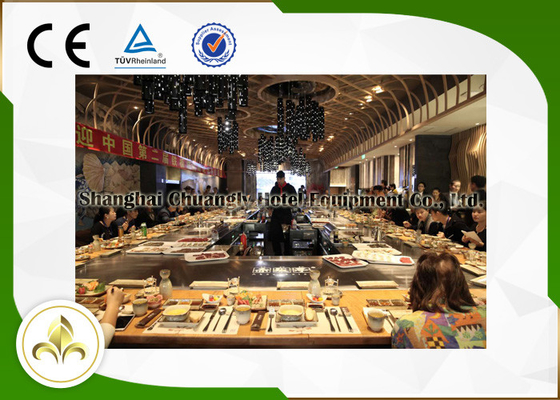 Beli Meja Hibachi Luar Ruangan Persegi Panjang / Lingkaran Non Standar Dengan Beberapa Kursi 8KW online manufacture