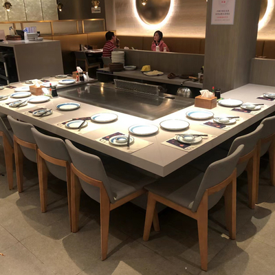 Panggangan Teppanyaki Table Top Kustom, 9 Kursi Teppanyaki Bbq Grill Untuk Sayuran Kerang Ikan
