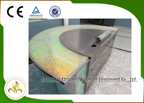 8 Kursi Stainless Steel Pemanas Elektromagnetik Meja Teppanyaki Bentuk Setengah Lingkaran