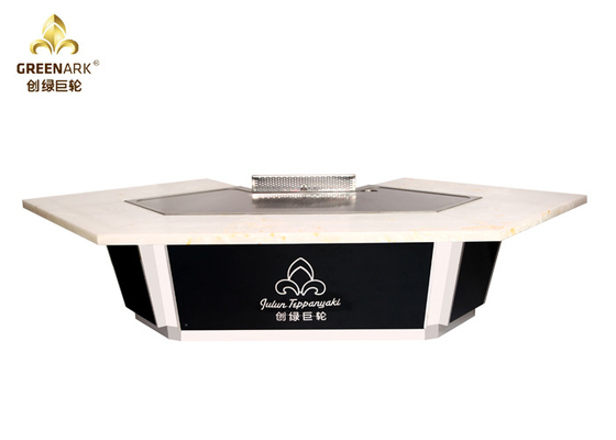 Meja Marmer Putih Top Japanese Teppanyaki Grill Table 11 Kursi Hibachi Grill