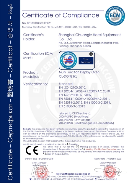 CINA Shanghai Chuanglv Catering Equipment Co., Ltd Sertifikasi